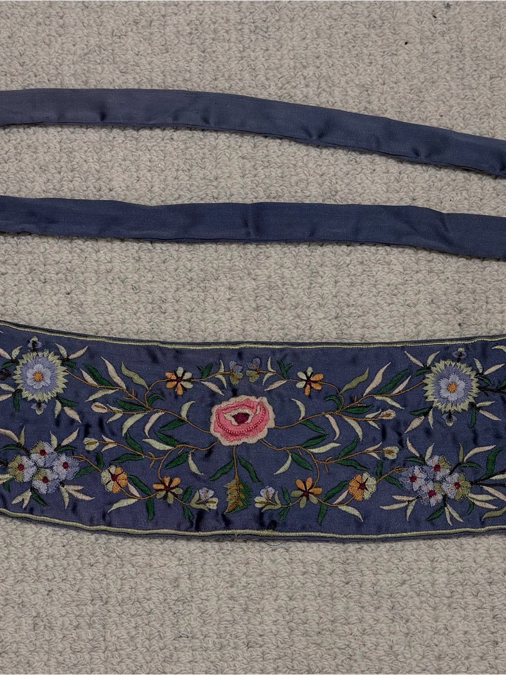 Blue Floral Embroidered Obi Belt - Picture 5 of 6